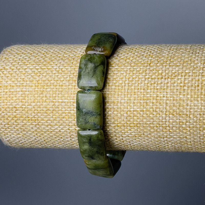 Jadeite Natural Stone Bracelet, rectangular link, size 13x18mm+/-, length 18cm (stretch)