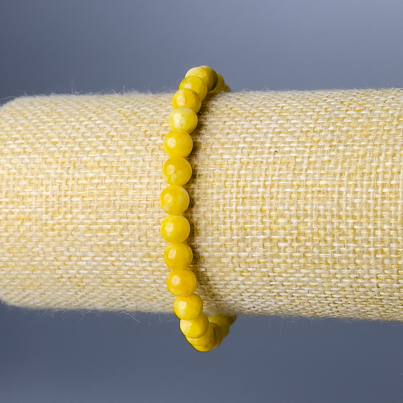 Yellow Jadeite Bracelet, smooth round beads, diameter 6.5mm+/-, length 18cm (stretch)