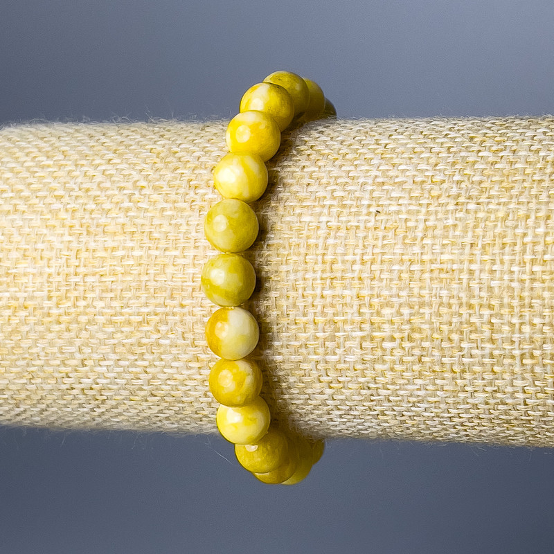 Yellow Jadeite Bracelet, smooth round beads, diameter 8.5mm+/-, length 18cm (stretch)