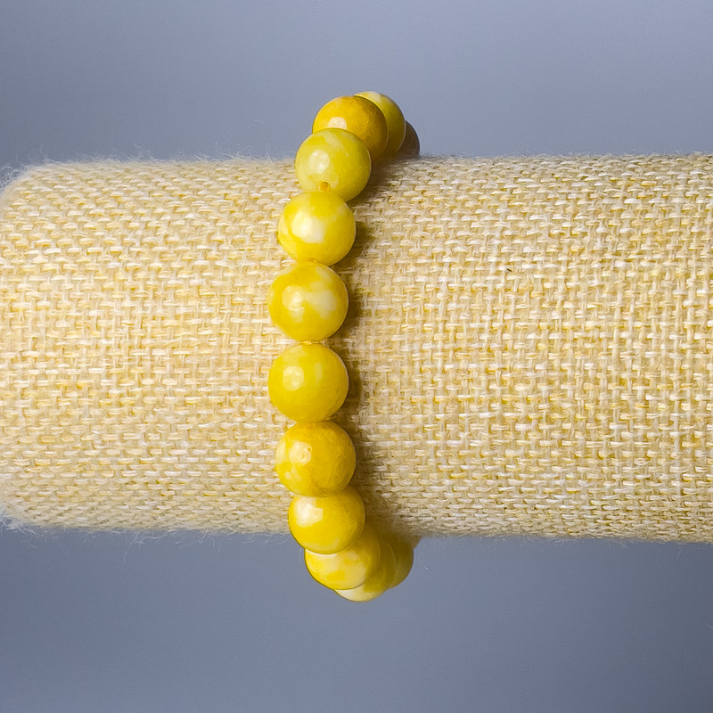 Yellow Jadeite Bracelet, Smooth Bead, Diameter 10mm+-, Length 18cm (Stretch)