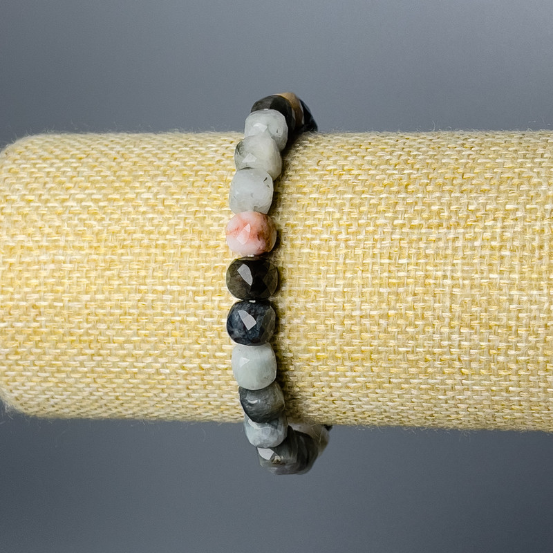 Assorted Natural Stone Bracelet, Faceted Cube, Diameter 7mm+-, Length 18cm (Stretch)