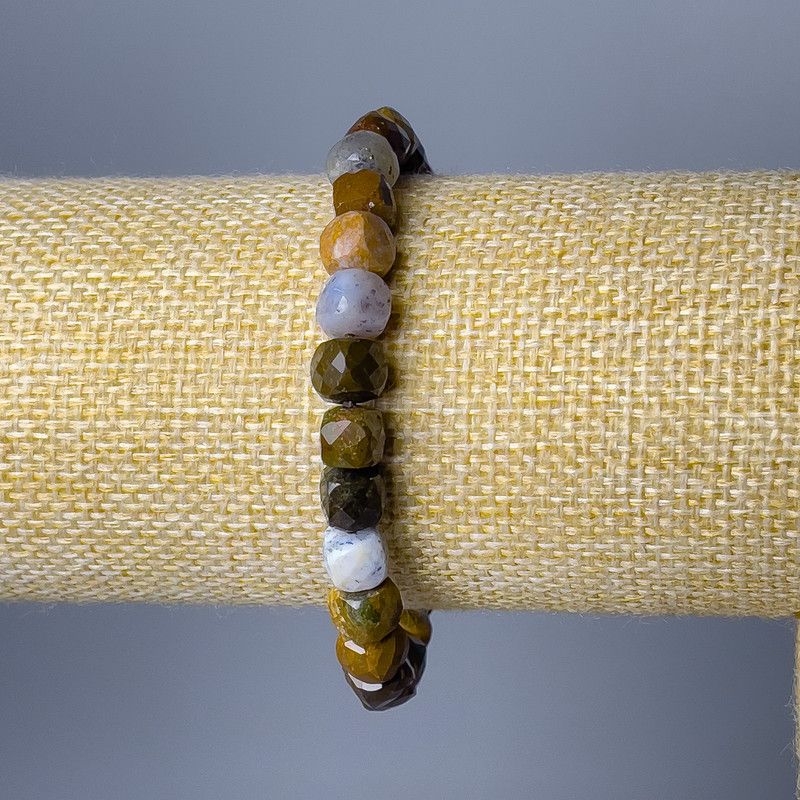 Jasper Bracelet, Natural Stone Faceted Cube, Diameter 7mm+/-, Length 18cm (Stretch)