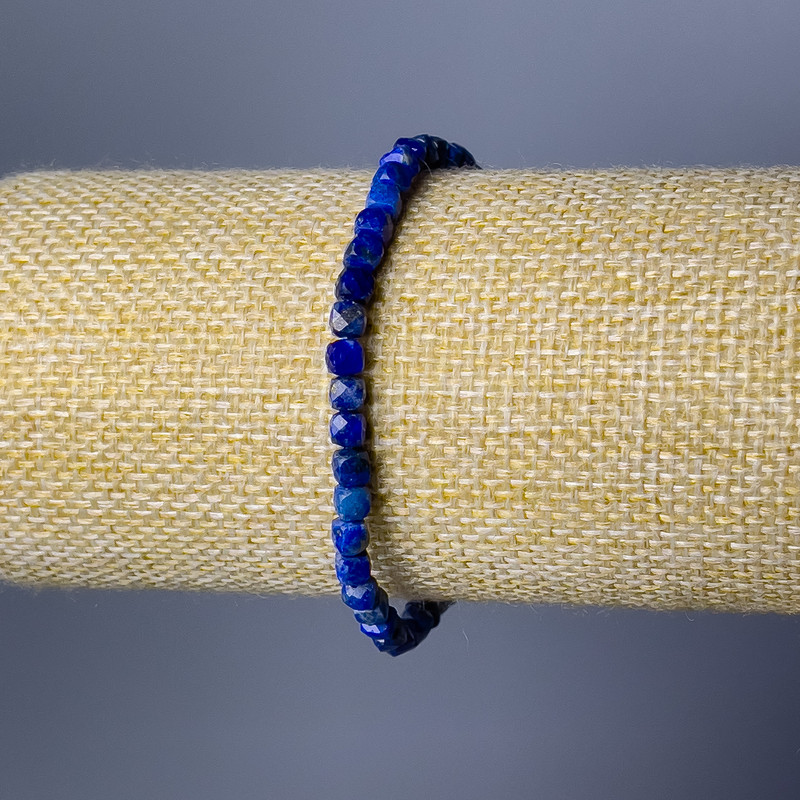 Bracelet Lapis Lazuli Natural Stone Faceted Cube, diameter 4mm±, length 18cm (stretch)