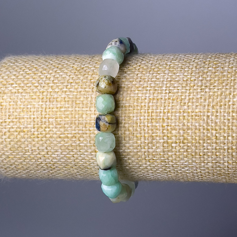 Chrysocolla and Lapis Lazuli Bracelet, natural gemstone, faceted cube, 7mm diameter ±, length 18cm (stretch)
