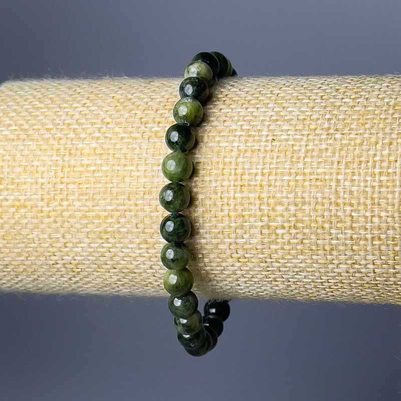 Bracelet Diopside natural stone smooth bead, diameter 6.5mm±, length 18cm (stretch)