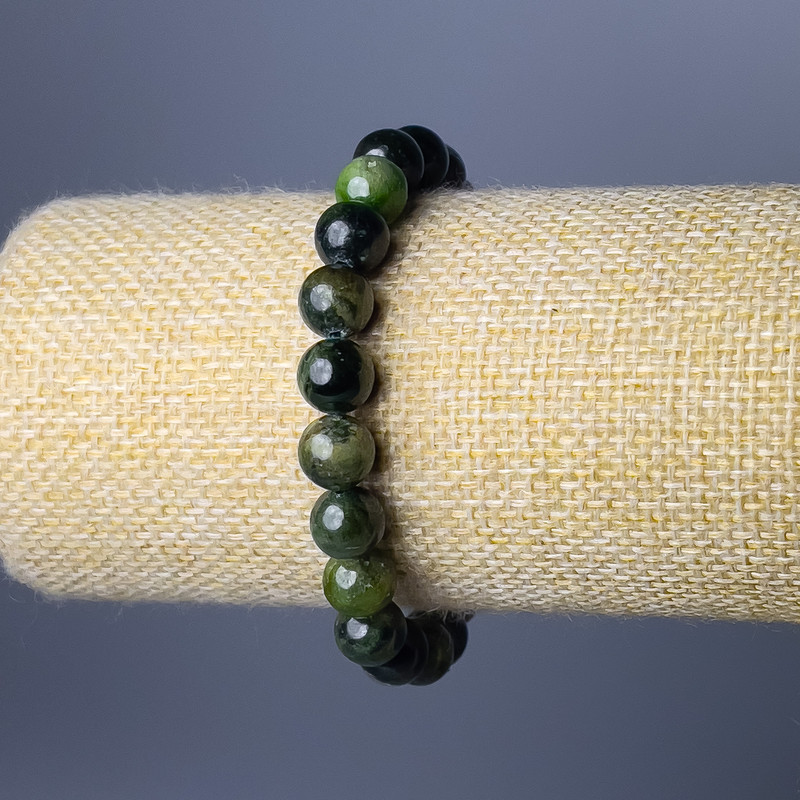 Diopside Bracelet with Natural Stone - Smooth Beads, 9mm diameter, 18cm length (stretch)