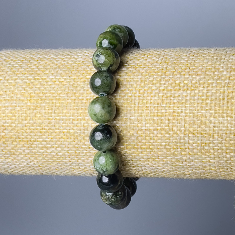 Diopside Natural Stone Bead Bracelet, Smooth Round Beads Ø 10.5mm, Stretch 18cm