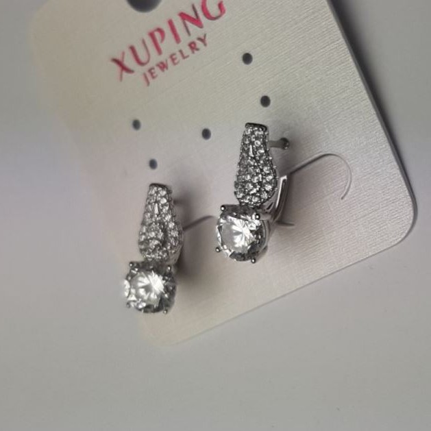 Xuping Earrings with White Rhinestones and Crystal, diameter 7mm, length 17mm, Rhodium