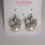 Xuping Earrings with White Majorca Pearl Bead and White Rhinestones, Diameter 10mm, Length 19mm, Rhodium