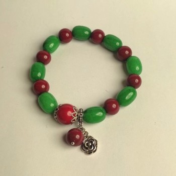 Chrysoprase & Coral Bracelet, Chrysoprase Barrel Bead Diameter 10x14mm and Coral Smooth Bead Diameter 10mm-12mm+/-, Length 18cm (Stretch) with Inserts