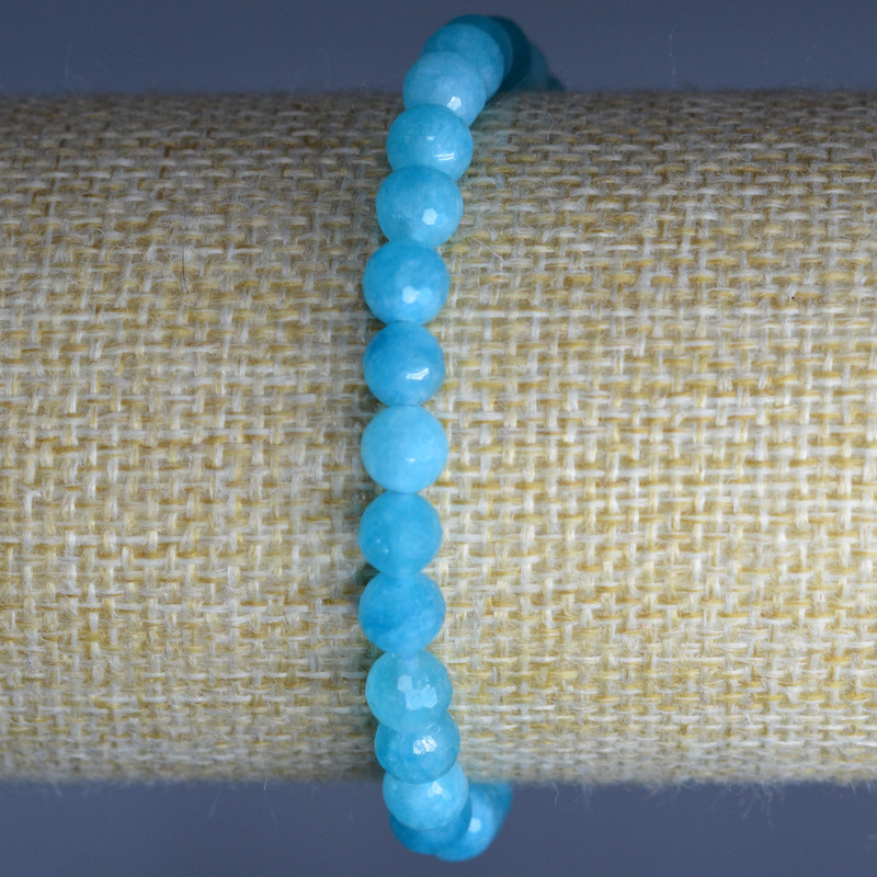 Aquamarine Natural Stone Bracelet, faceted bead, diameter 6mm+/-, length 18cm (stretch)