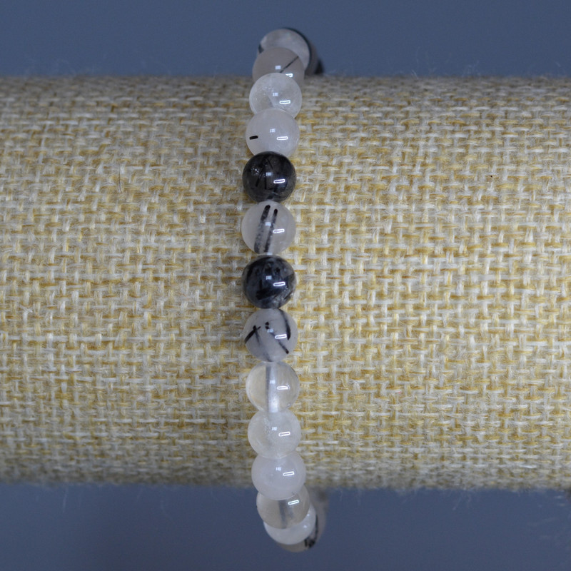Rutilated Quartz (Hairy) Natural Stone Bracelet, smooth bead, diameter 6.5mm+/-, length 18cm (stretch)