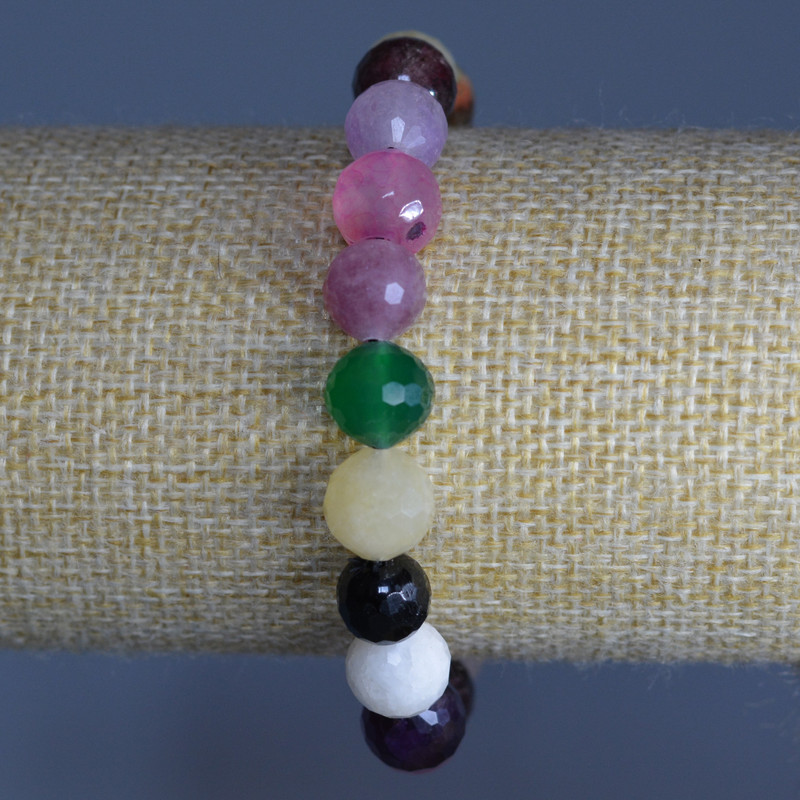 Assorted Natural Stone Bracelet, faceted bead, diameter 10mm+/-, length 18cm (stretch)