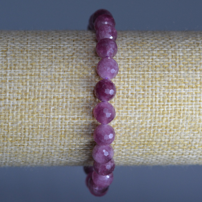 Rubellite Tourmaline Bracelet, Natural Stone, Faceted Round Beads, Diameter 8mm+/-, Length 18cm (Stretch)