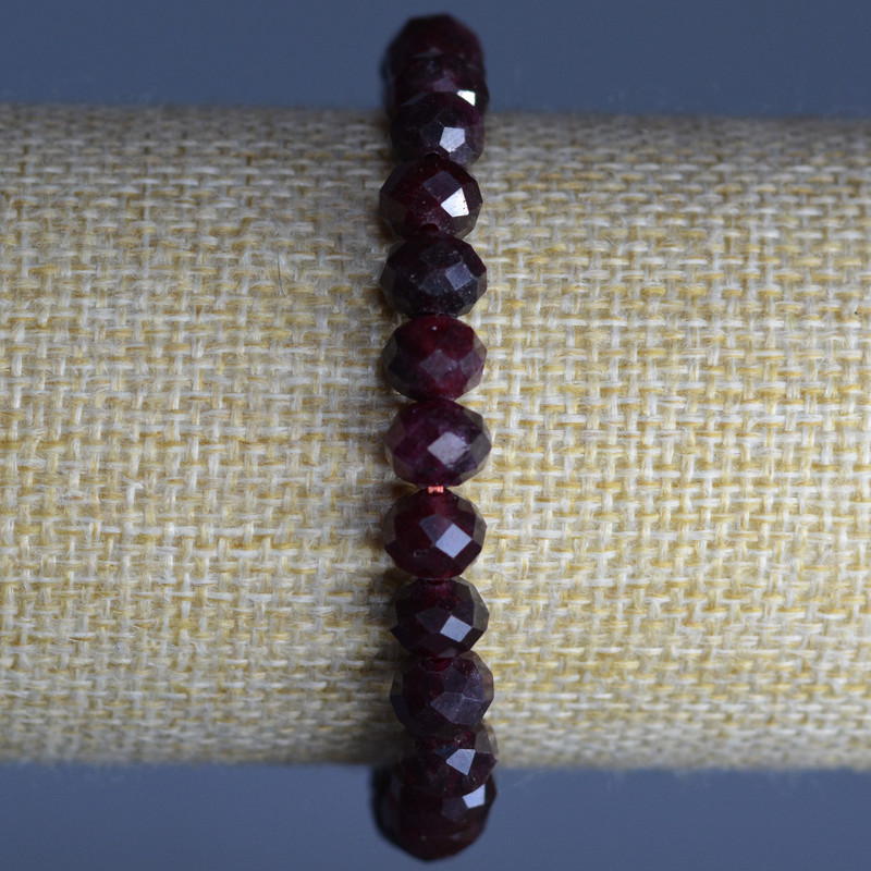 Rubellite Tourmaline Bracelet, Natural Stone, Faceted Rondelle Beads, Diameter 8x6mm+/-, Length 18cm (Stretch)