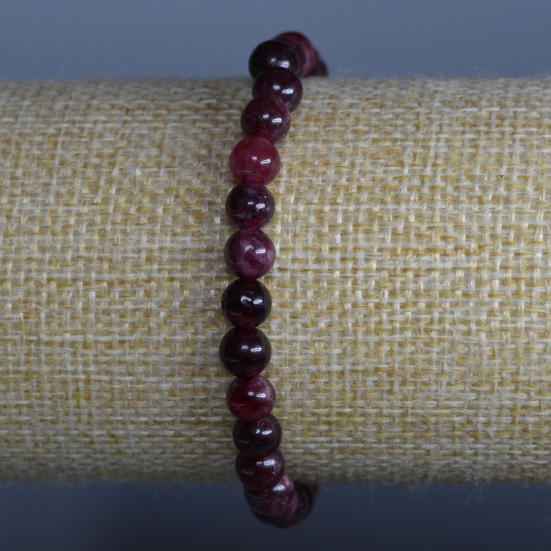 Rubellite Tourmaline Bracelet, Natural Stone, Smooth Round Beads, Diameter 6mm+/-, Length 18cm (Stretch)