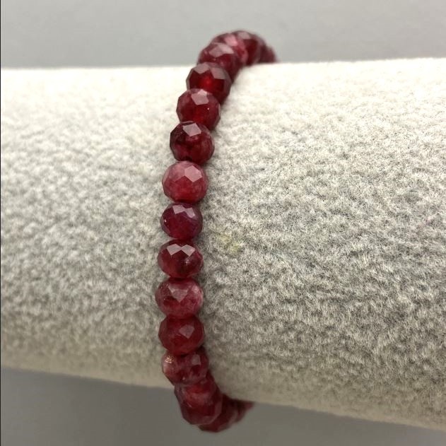 Rubellite Tourmaline Bracelet, Natural Stone, Faceted Rondelle Beads, Diameter 6x5mm+/-, Length 18cm (Stretch)
