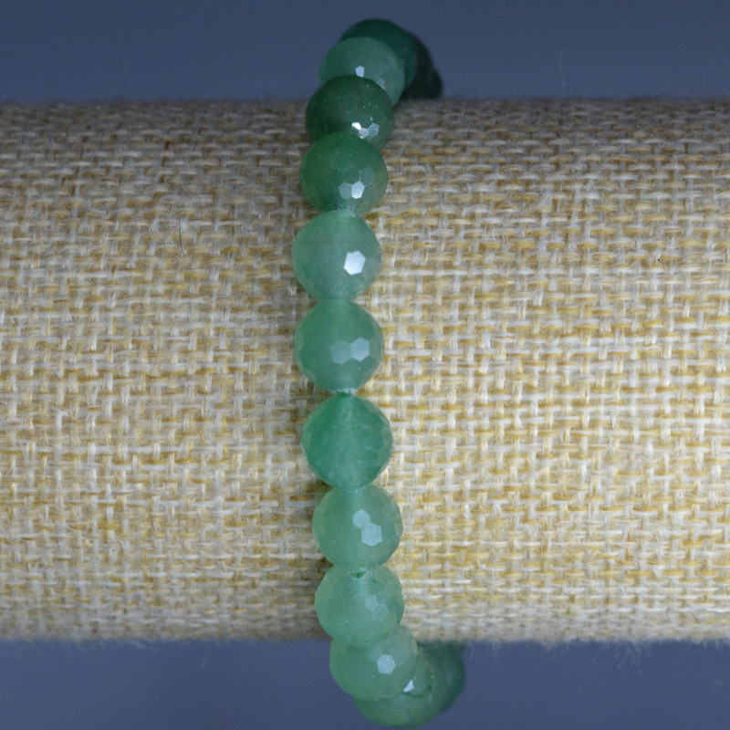 Jade Bracelet, Natural Stone, Faceted Round Beads, Diameter 8mm+/-, Length 18cm (Stretch)