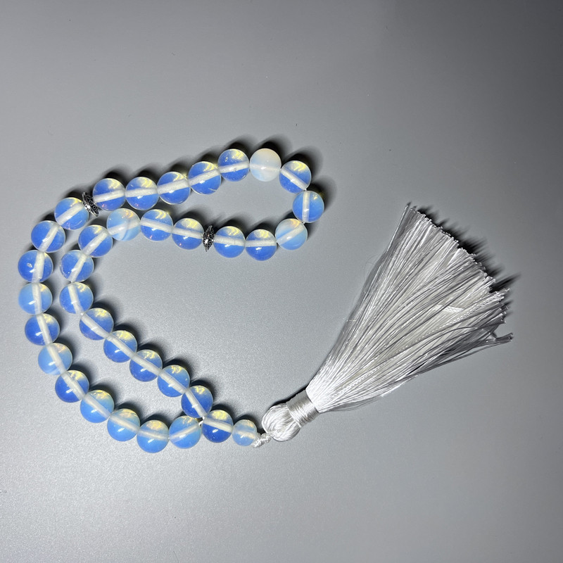 Moonstone Prayer Beads, smooth round bead, diameter 8mm+/-, 33 beads, with metal spacers