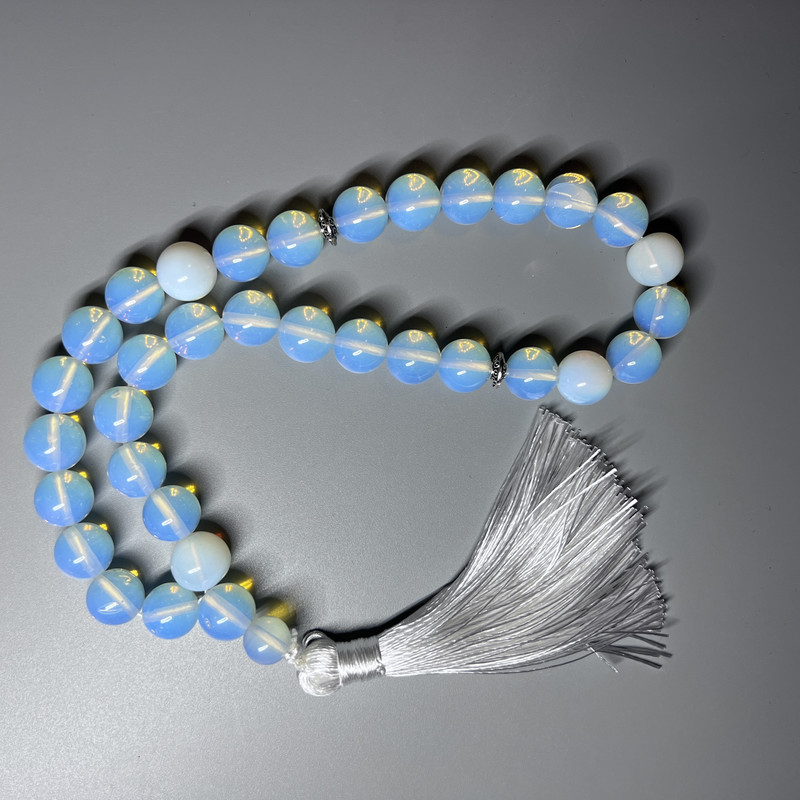 Moonstone Prayer Beads, smooth round bead, diameter 12mm+/-, 33 beads, with metal spacers