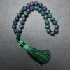 Prayer Beads Zoisite Natural Stone Smooth Round Bead, Diameter 10mm+/-, 33 Beads, with Metal Spacers