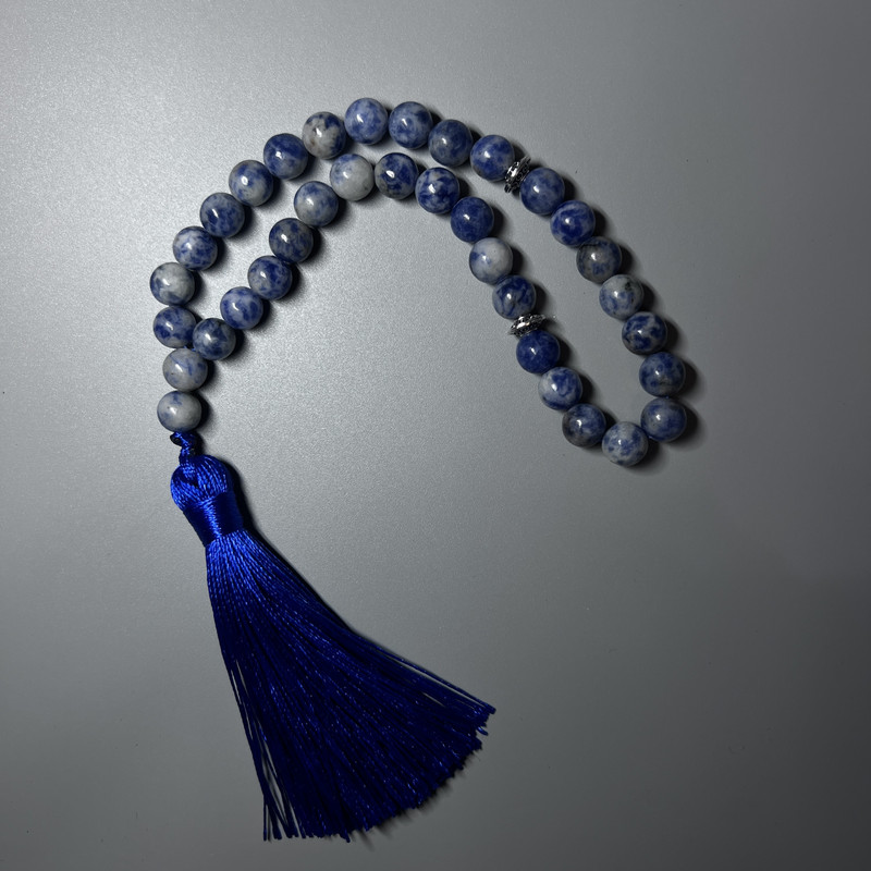 Prayer Beads Sodalite Natural Stone Smooth Round Bead, Diameter 8.5mm+/-, 33 Beads, with Metal Spacers