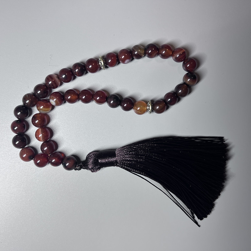 Prayer Beads Carnelian Natural Stone Smooth Round Bead, Diameter 8mm+/-, 33 Beads, with Metal Spacers