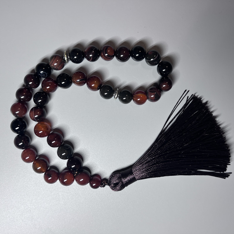 Prayer Beads Carnelian Natural Stone Smooth Round Bead, Diameter 10mm+/-, 33 Beads, with Metal Spacers