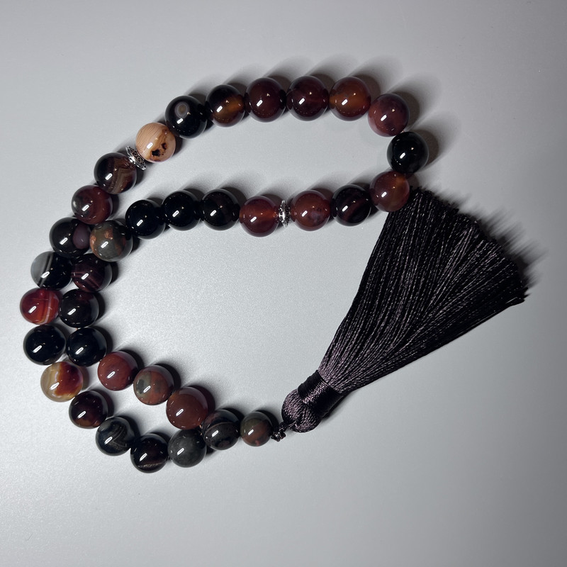Prayer Beads Carnelian Natural Stone Smooth Round Bead, Diameter 12mm+/-, 33 Beads, with Metal Spacers