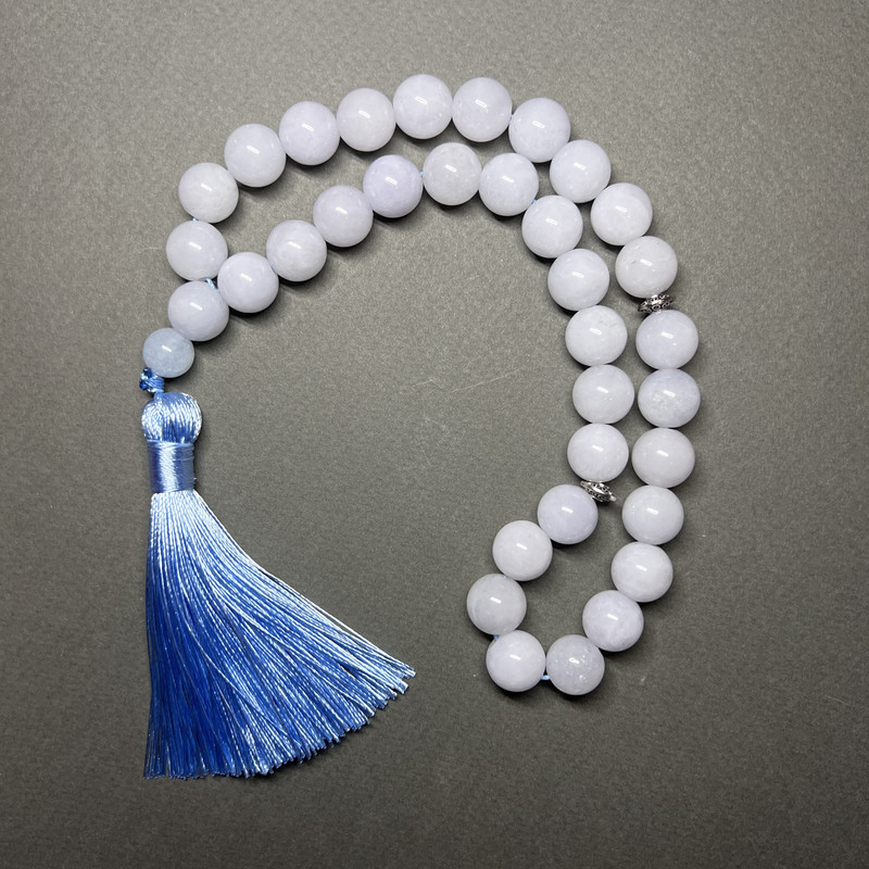 Prayer Beads Aquamarine Natural Stone Smooth Round Bead, Diameter 10mm+/-, 33 Beads, with Metal Spacers