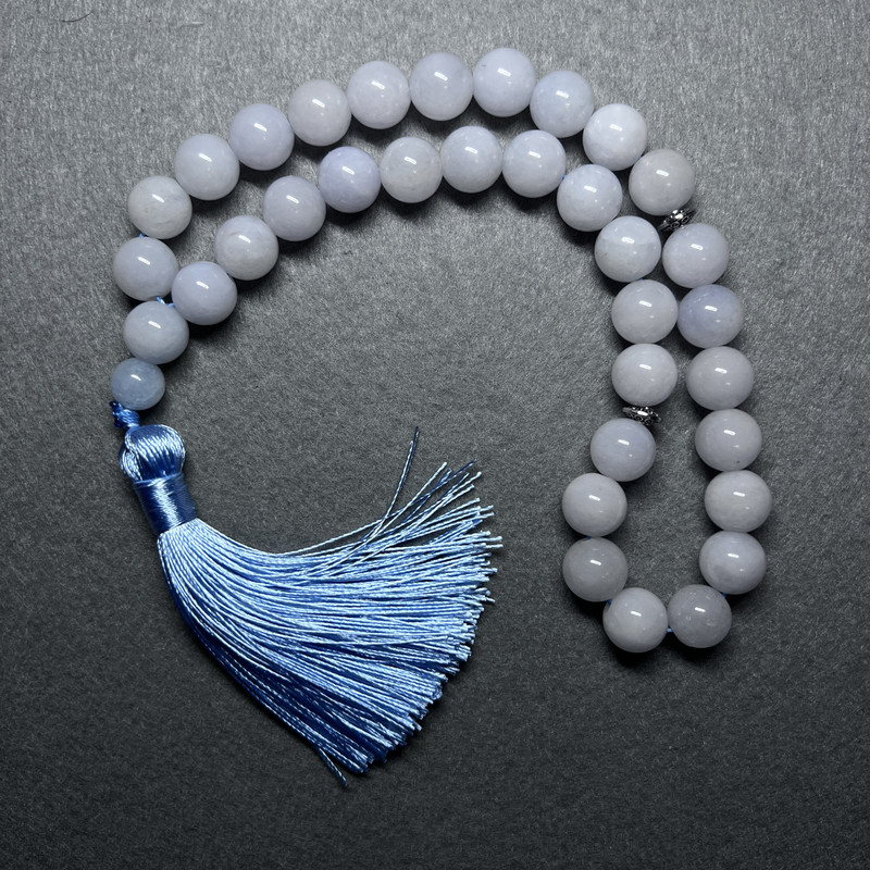 Prayer Beads Aquamarine Natural Stone Smooth Round Bead, Diameter 12mm+/-, 33 Beads, with Metal Spacers
