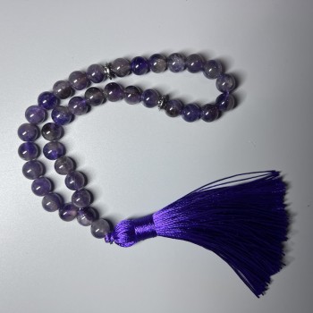 Amethyst Natural Stone Prayer Beads Smooth Bead, Diameter 8mm+-, 33 Beads, with Metal Inserts