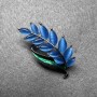Twig Brooch, Light Blue Cat's Eye, Green Enamel, Gold-Tone Metal, 22x47mm