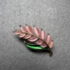 Twig Brooch, Pink Cat's Eye, Green Enamel, Gold-Tone Metal, 22x47mm