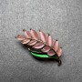 Twig Brooch, Pink Cat's Eye, Green Enamel, Gold-Tone Metal, 22x47mm