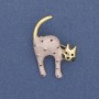 Cat Brooch, Pink and Black Mother-of-Pearl, Gold-Tone Metal, 28x37mm