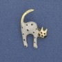 Cat Brooch, White and Black Mother-of-Pearl, Gold-Tone Metal, 28x37mm