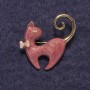 Cat Brooch, Pink Mother-of-Pearl, Gold-Tone Metal, 37x38mm