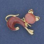 Cat Brooch, Pink Cat's Eye, Pink Mother-of-Pearl, Gold-Tone Metal 28x23mm