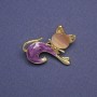 Cat Brooch, Beige Cat's Eye, Purple Mother-of-Pearl, Gold-Tone Metal 28x23mm