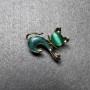 Cat Brooch, Green Cat's Eye, Green Mother-of-Pearl, Gold-Tone Metal 28x23mm