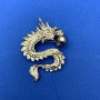 Dragon Brooch silver-tone metal, white rhinestones, grey bead, 45x64mm