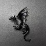 Dragon Brooch, Grey and Black Enamel, Silver-Tone Metal 42x66mm