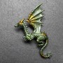 Dragon Brooch, Matte Lime Green and Yellow Enamel, Silver-Tone Metal 42x66mm