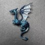 Dragon Brooch, Blue and Light Blue Enamel, Silver-Tone Metal 42x66mm