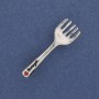 Fork Brooch, White and Black Enamel, Silver-Tone Metal 11x36mm