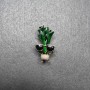 Celery in Glasses Brooch, Green, Black and White Enamel, Gold-Tone Metal 18x32mm