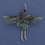 Crane Brooch, Black & Green Enamel, Silver-Tone Metal 47x45mm