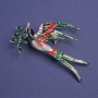 Swallow with Branch Brooch red and green enamel, green crystals, pink rhinestones, gold-tone metal 62x48mm