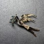 Swallow with Twig Brooch, Black & Beige Enamel, Green Crystals, Black Rhinestones, Gold-Tone Metal 62x48mm